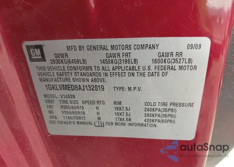 2010 GMC Acadia Slt-1 z USA, uszkodzony, nr VIN 1GKLVMED8AJ132019